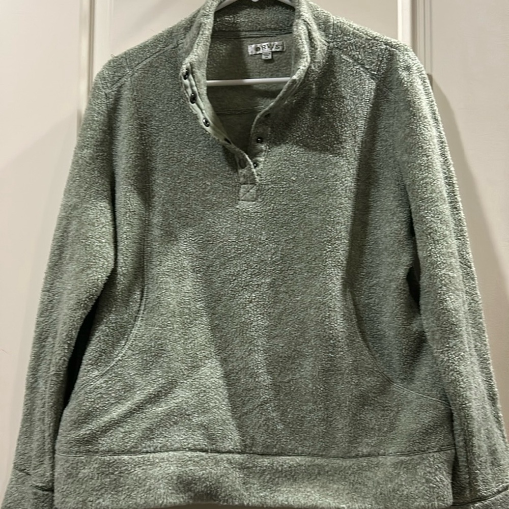 ORVIS women pullover 1/4 Snap fleece sweatshirt jacket pocket pouch size M green